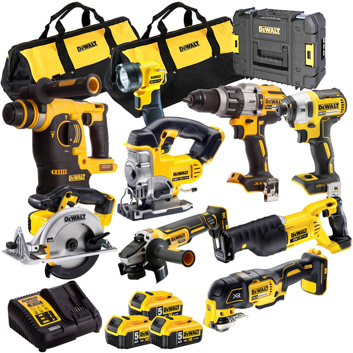 Dewalt 18V XR 9 Piece Power Tool Kit with 3 x 5.0Ah Battery & Charger T4TKIT-844
