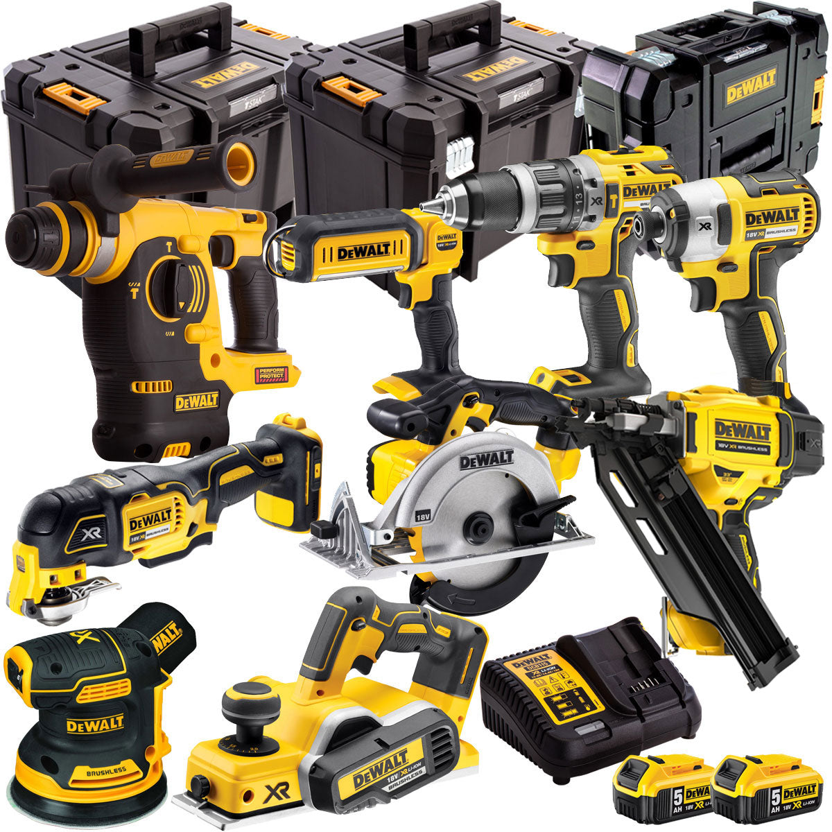 Dewalt 18V 9 Piece Power Tool Kit with 2 x 5.0Ah Batteries T4TKIT-879