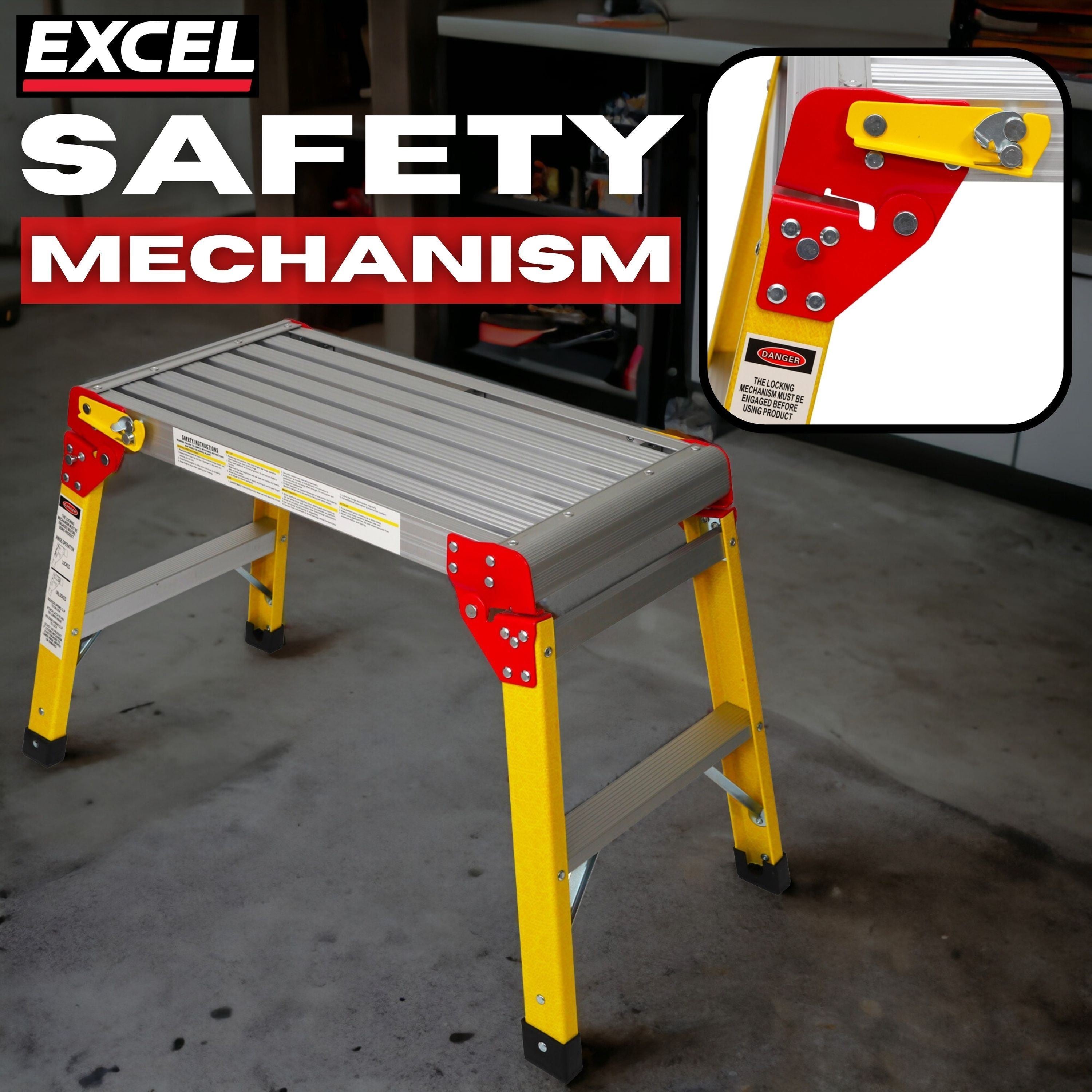 Excel Aluminium Stool Ladder 3 Tread with Fibreglass Folding Hop Up