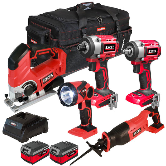 Excel 18V Cordless 5 Piece Tool Kit with 2 x Batteries & Charger in Bag EXL5233