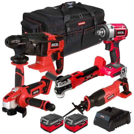 Excel 18V Cordless 5 Piece Tool Kit with 2 x 4.0Ah Batteries & Charger in Bag EXL5234