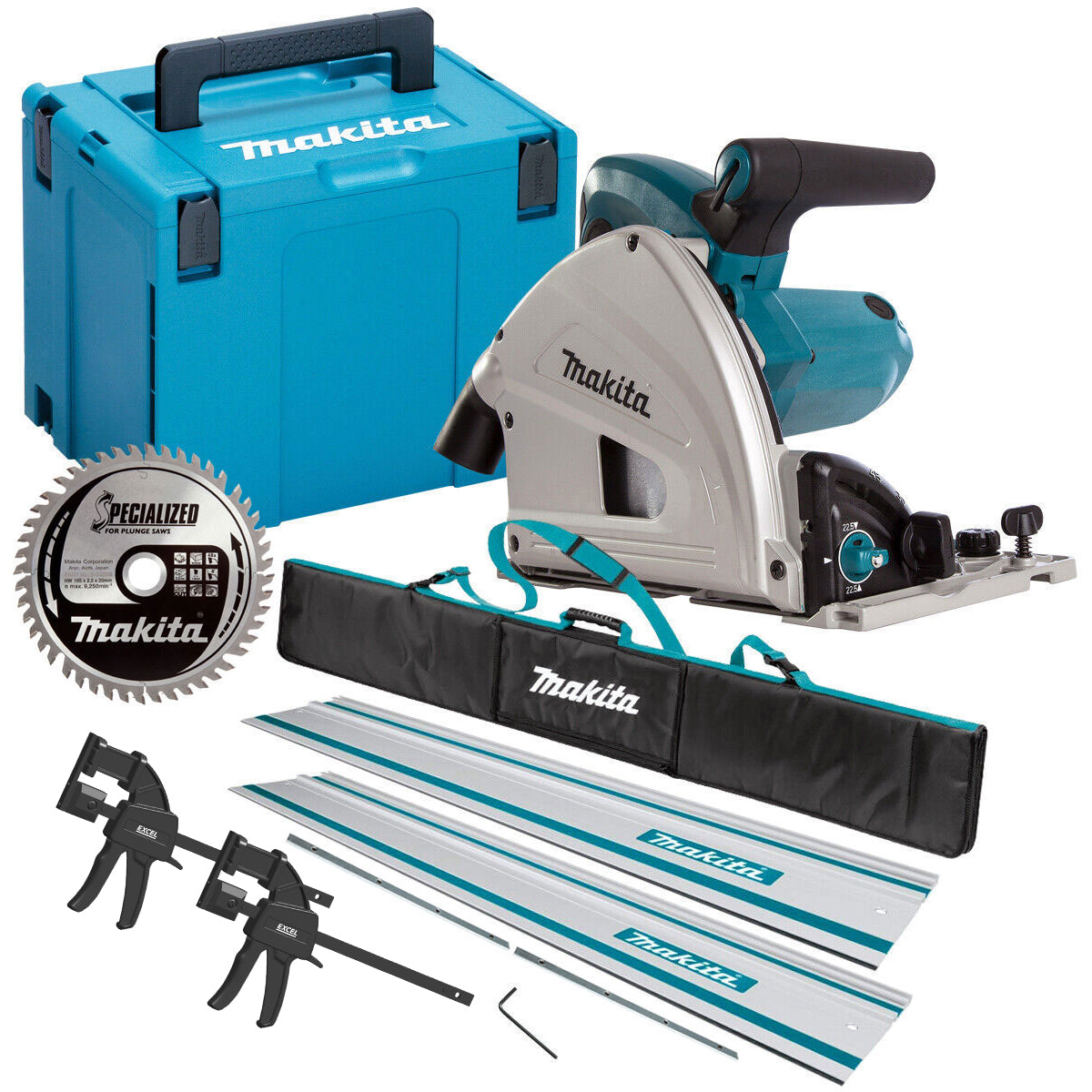 Makita SP6000J1/1 165mm Plunge Saw 110V with 2x1.5m Guide Rail+Clamp+Bag+Blade