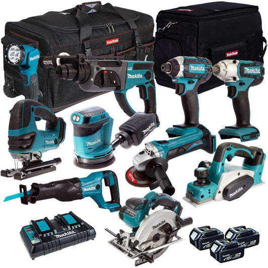 Makita 10 Piece Power Tool Kit 18V LXT 3 x 5.0Ah Batteries T4TKIT-263