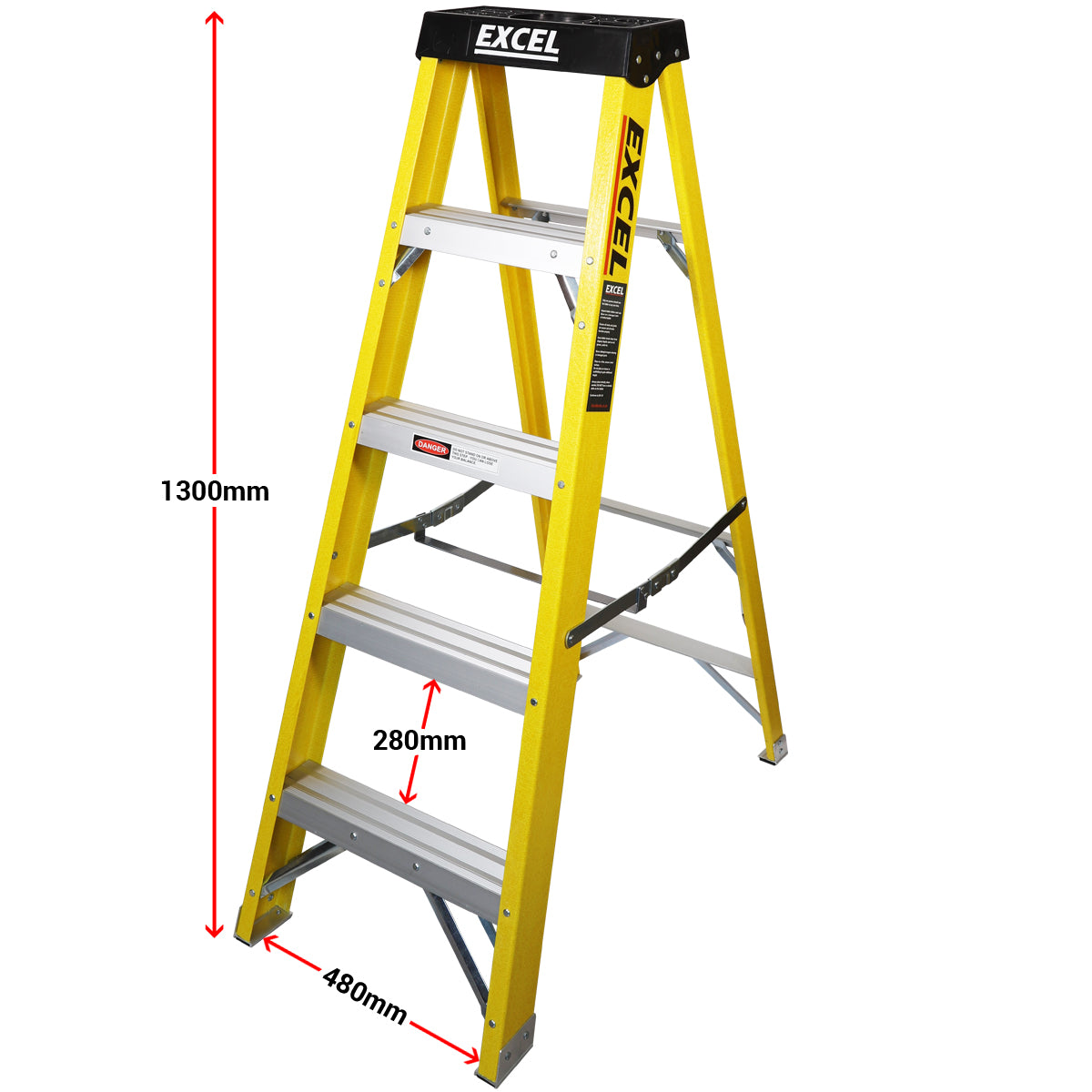 Excel Heavy Duty Fibreglass 5 Tread Ladder with Folding Hop up