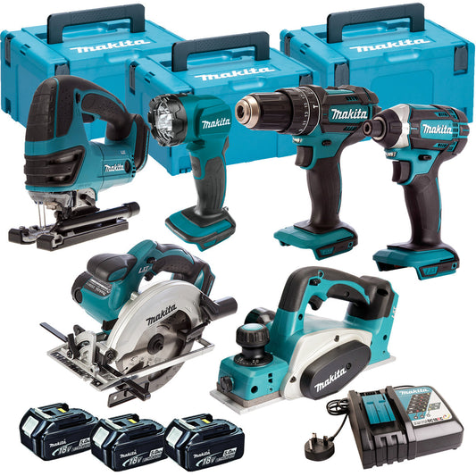 Makita 6 Piece Kit 18V Li-ion With 3 x 5.0Ah Batteries Charger T4TKIT-96