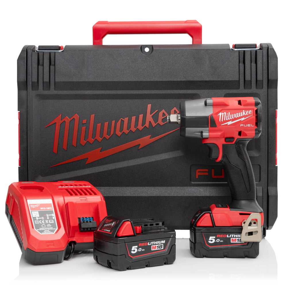 Milwaukee M18 FMTIW2F12-502X 18V Fuel Brushless 1/2" Mid-Torque Impact Wrench with 2 x 5.0Ah Batteries Charger & Case 4933478451