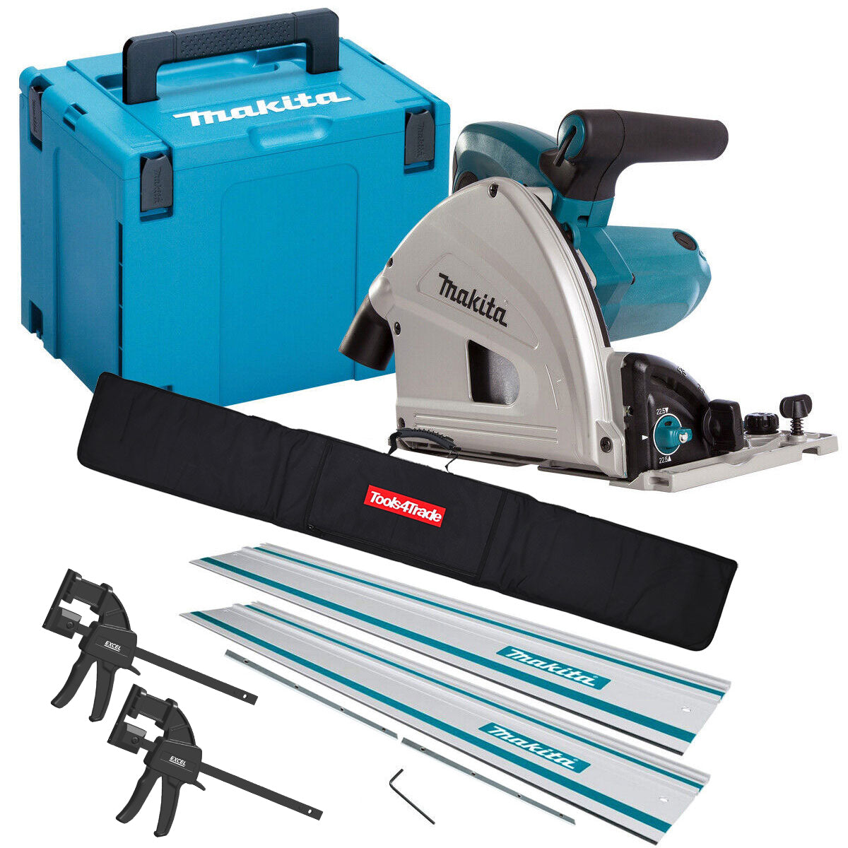 Makita SP6000J2 240V 165mm Plunge Saw in Case with 2 x Guide Rail Connector Bar & Clamp