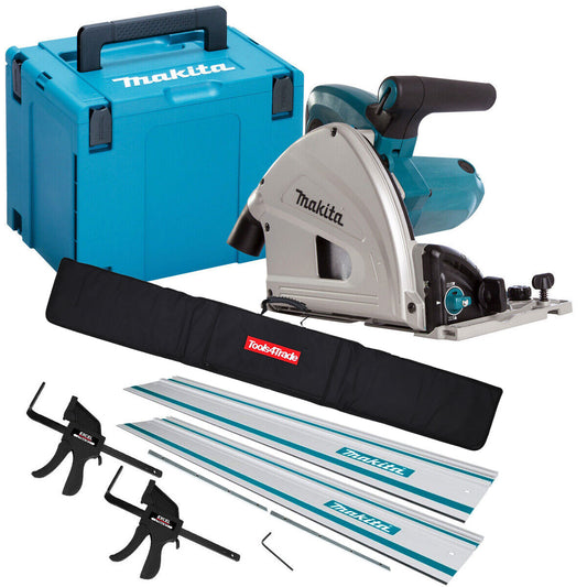 Makita SP6000J1/1 110V 165mm Plunge Saw in Case with 2 x Guide Rail Connector Bar & Clamp