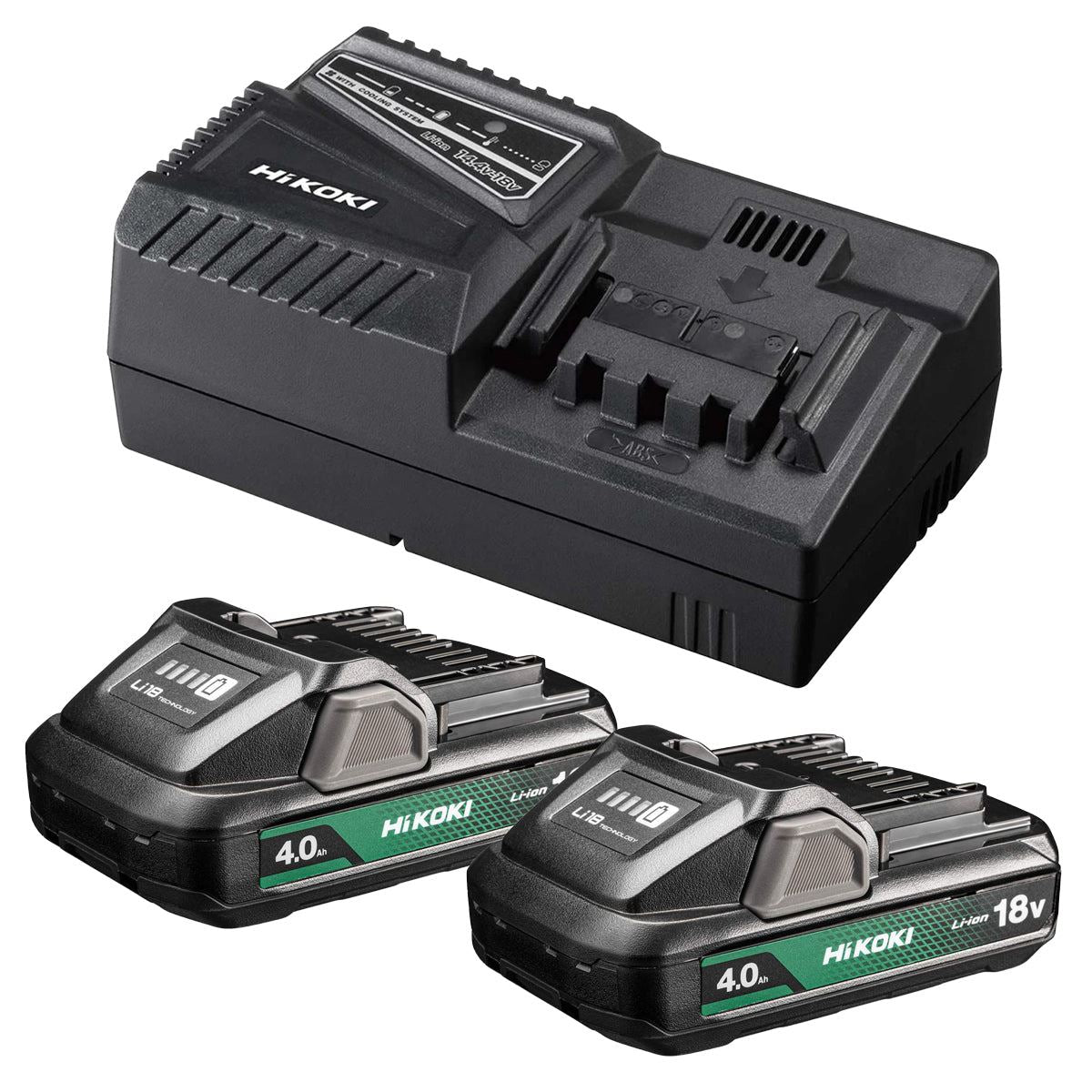 Hikoki UC18YFSLJEZ 18V Starter Pack 2 x BSL1840M 4.0Ah Battery & UC18YFSL Charger
