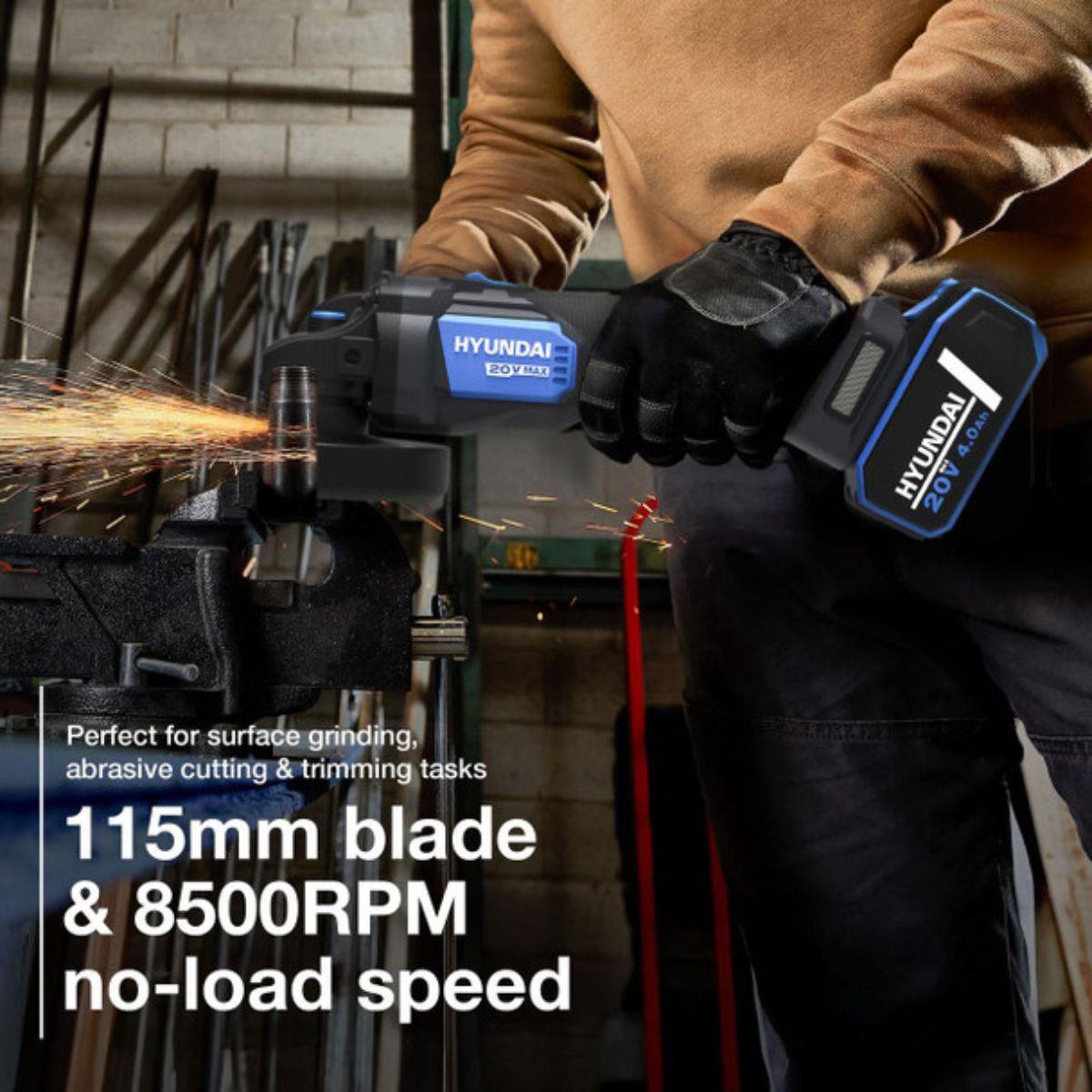 Hyundai S02-FTB 20V Hammer Drill and Angle Grinder 115mm Brushless Kit 2.0Ah/4.0Ah Li-ion Battery & 2A Charger