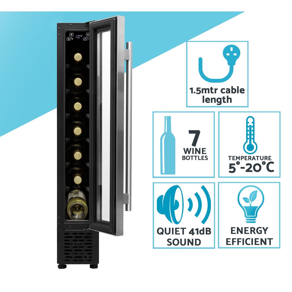 Sealey DH77 Baridi Extra-Slim 7 Bottle Fridge & 20L Cooler 15cm Stainless Steel 230V