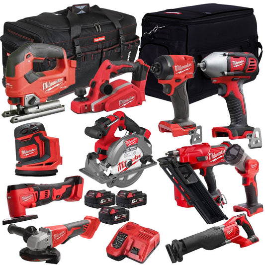 Milwaukee 18V Cordless 11 Piece Tool Kit with 3 x 5.0Ah Batteries & Smart Charger in Bag