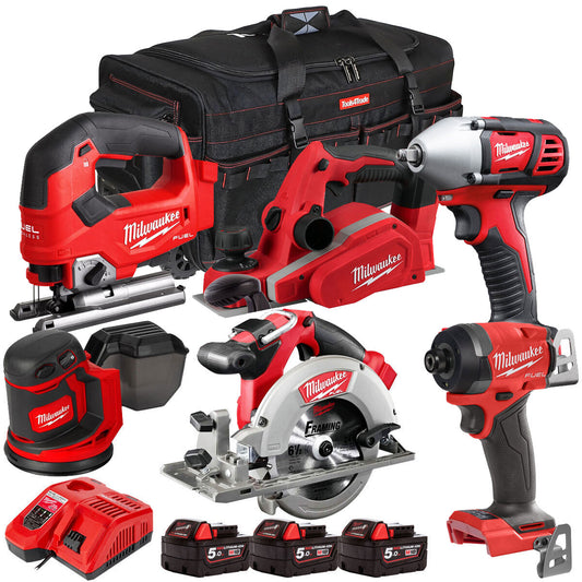 Milwaukee 18V Cordless 6 Piece Tool Kit with 3 x 5.0Ah Batteries & Smart Charger in Bag