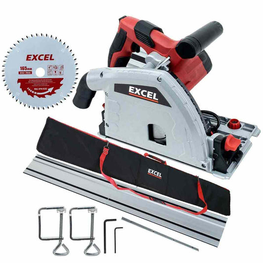 Excel 165mm Plunge Saw 1200W/240V with Guide Rails and Accessories Set