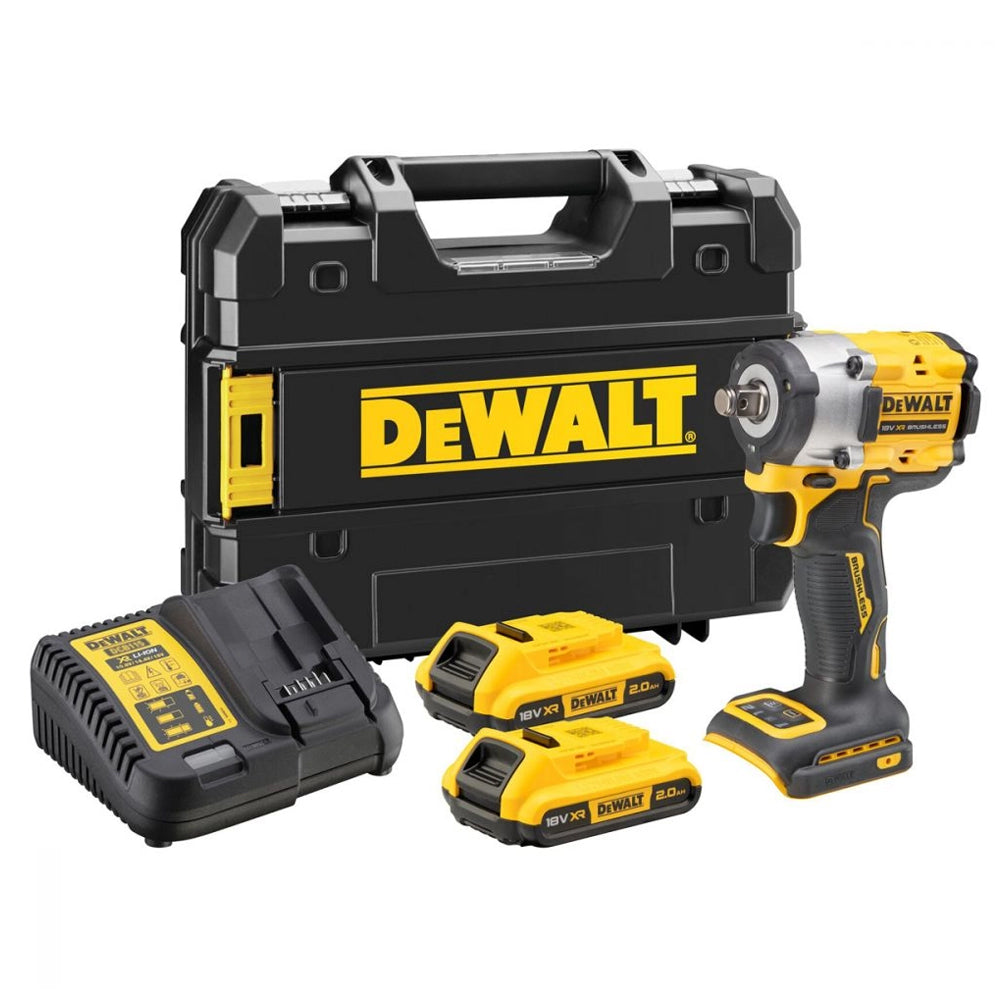 Dewalt DCF921D2T 18V XR Brushless 1/2in Impact Wrench With 2 x 2.0Ah Batteries Charger In Case