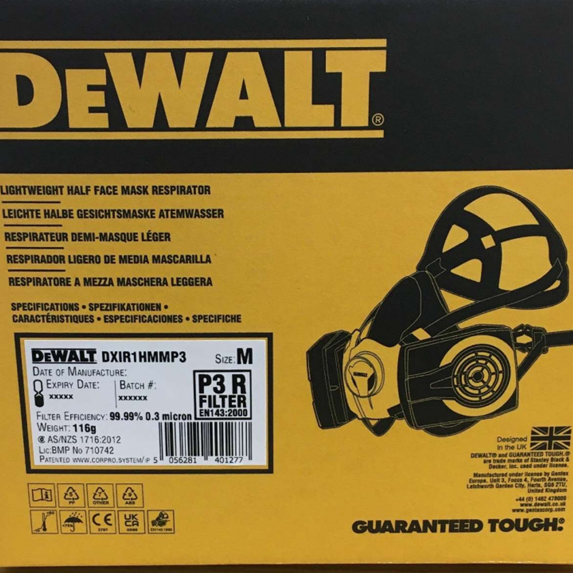 Dewalt DXIR1HMLA2P3 Lightweight Half Face Mask Respirator with A2P3 Filters - Size L