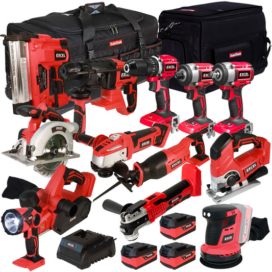 Excel 18V Cordless 13 Piece Tool Kit with 3 x 5.0Ah Batteries & Charger in Bag EXLKIT13P