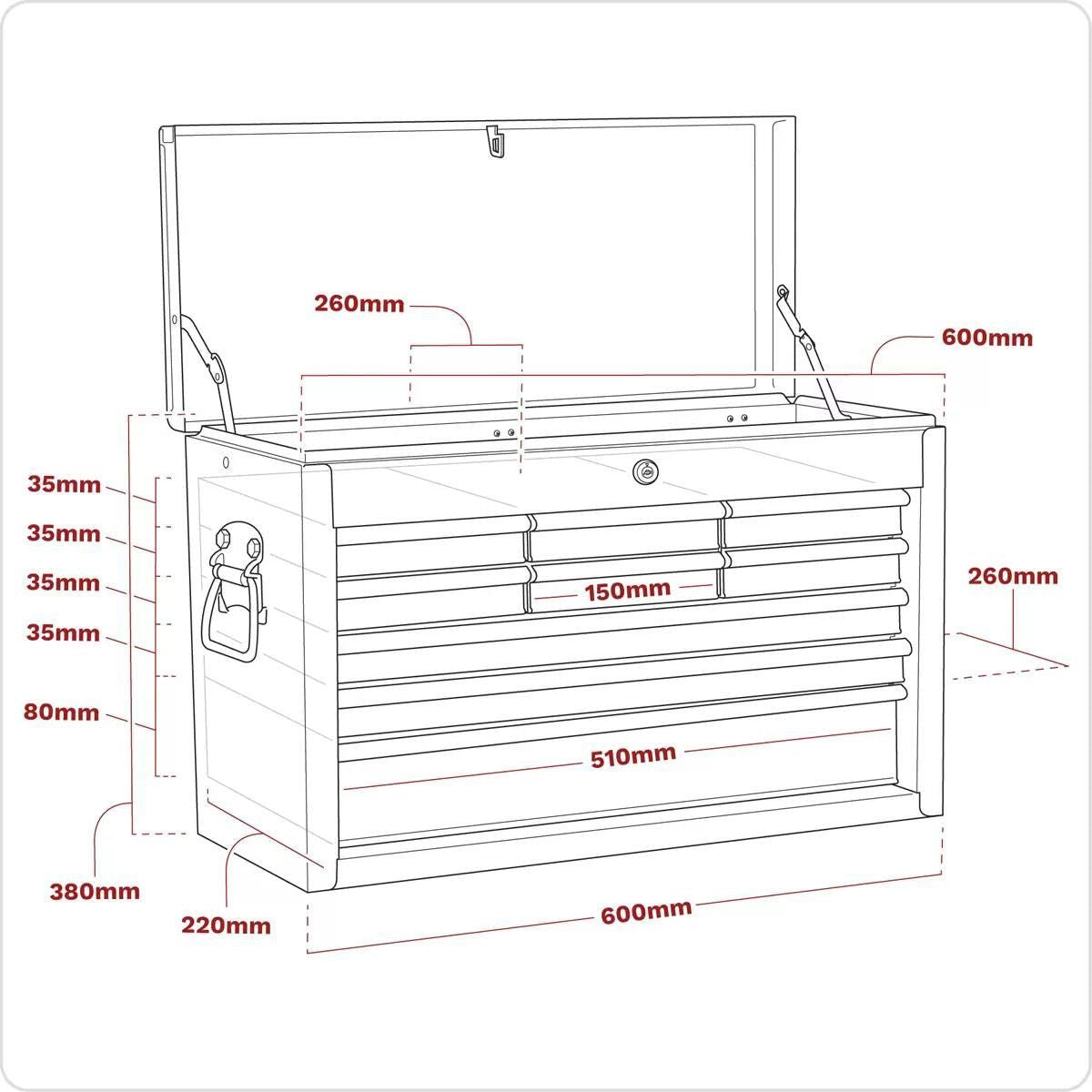 Sealey AP22509BB 9 Drawer Topchest with Ball-Bearing Slides Red/Grey