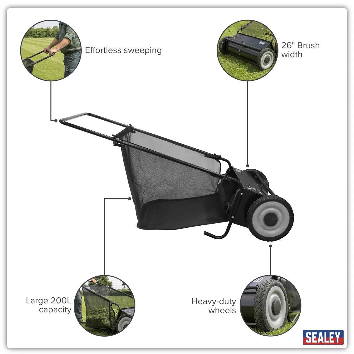 Sealey SLS26 Walk Behind Garden Sweeper 200L Capacity & Brush Size 26 Inch