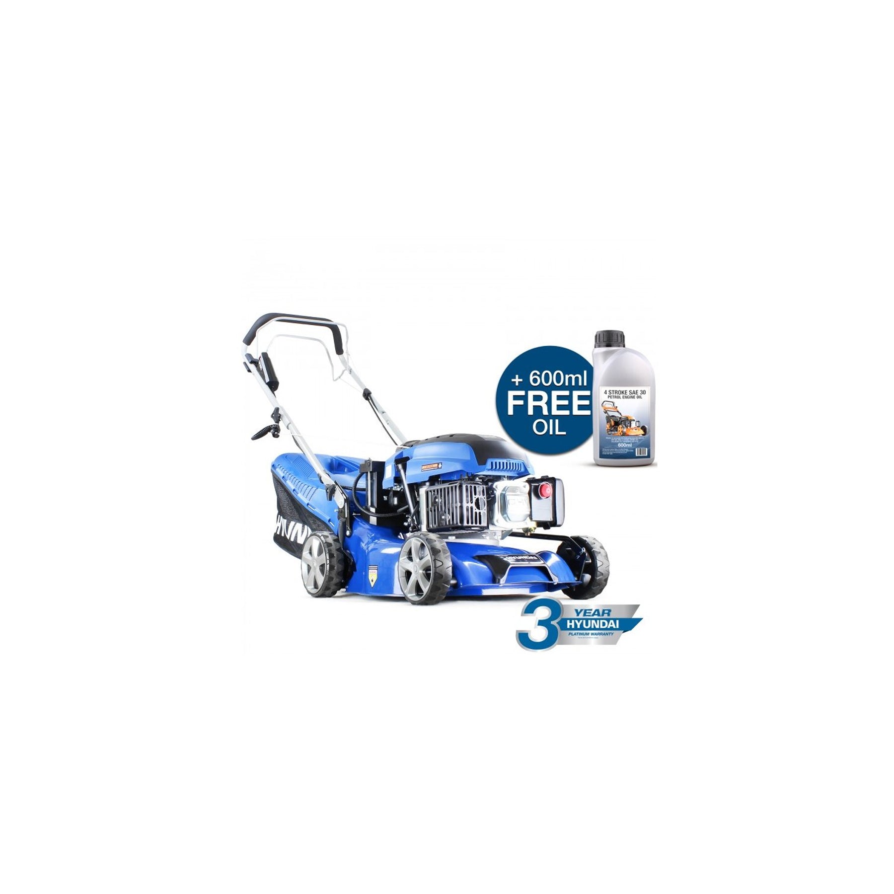 Hyundai HYM430SPE 42cm Self-Propelled Petrol Lawnmower 139cc Engine Electric Start, Rear Discharge & Mulching