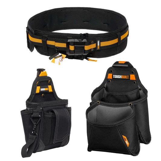 Toughbuilt Warehouse Pouch 9 Pocket & Mega Supply Pouch with Pro Padded Belt Buckle