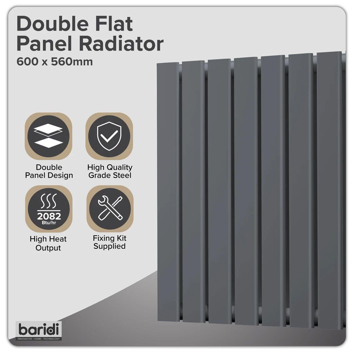 Sealey DH339 Baridi Horizontal Radiator Contemporary Double Flat Panel Design 600 x 560mm Anthracite