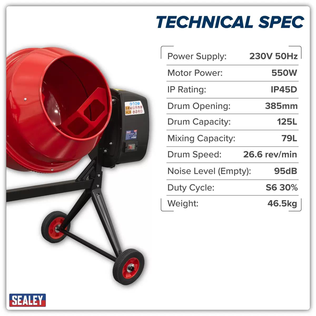Sealey CMX125 125L Cement Mixer 550W/230V