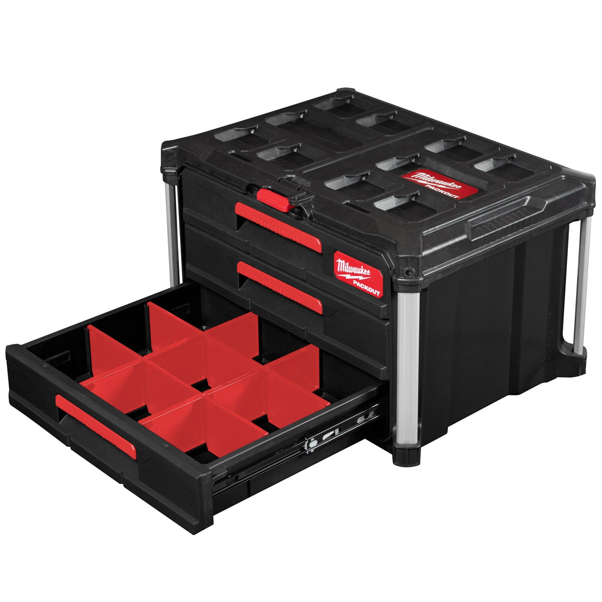 Milwaukee Packout 3 Drawer Tool Box with 2 Drawer Tool Box & Vice Mountable Top