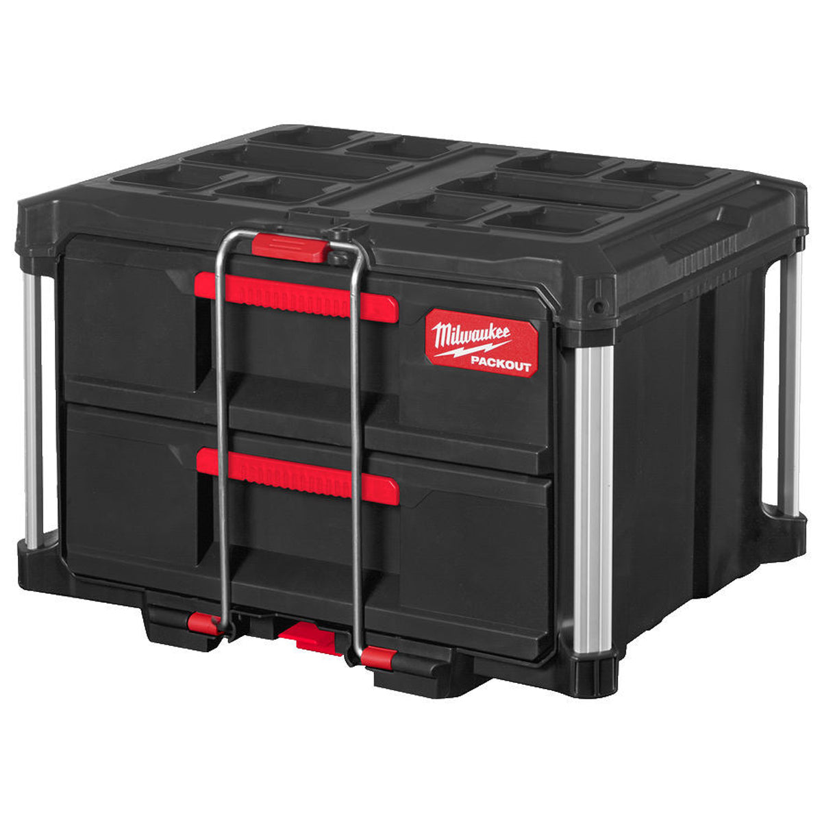 Milwaukee Packout Flat Trolley with 2 Drawer Tool Box & Vice Mountable Top