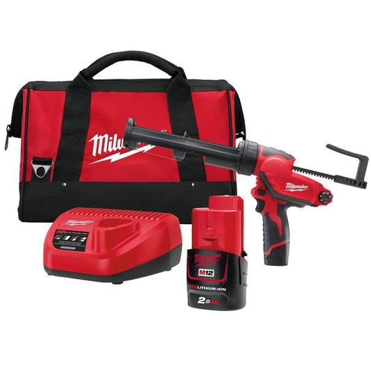 Milwaukee M12PCG310C-201B 12V 310ml Caulking Gun with 1 x 2.0Ah Battery, Charger & Bag 4933448763