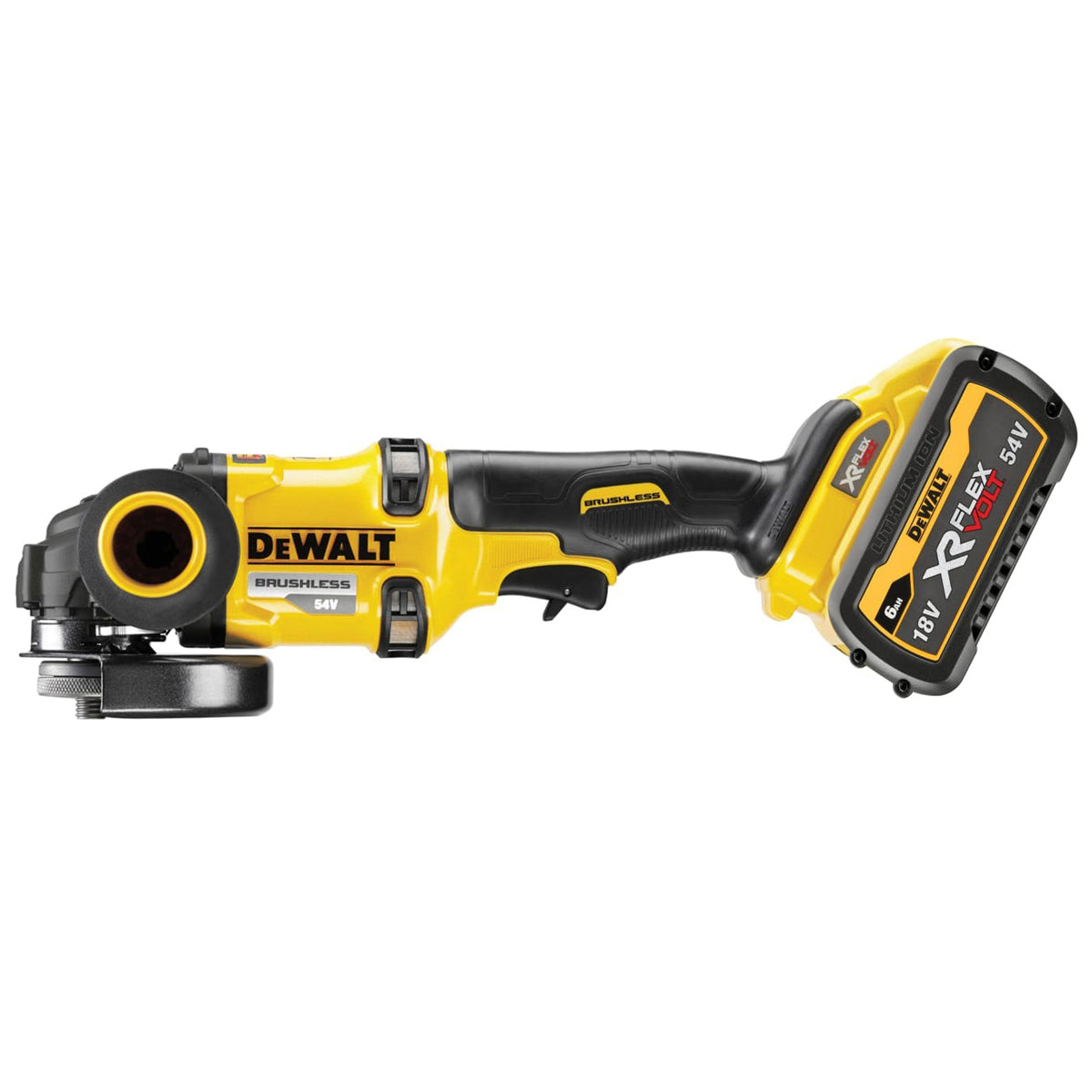 Dewalt DCG418T2-GB 54V XR Flexvolt Brushless 125mm Angle Grinder with 2 x 2.0Ah Batteries, Charger & Case