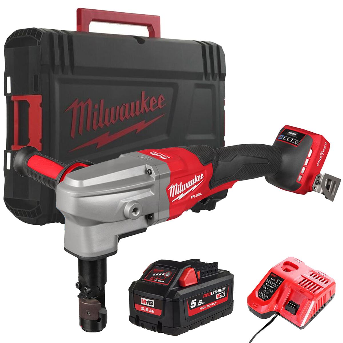Milwaukee M18FNB35-0X M18 Fuel 18V Brushless 3.5mm Nibbler with 1 x 5.5Ah Battery Charger & Case