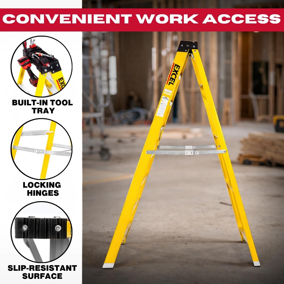 Excel Electricians Fibreglass Step Ladder 8 Tread 1.91m Heavy Duty