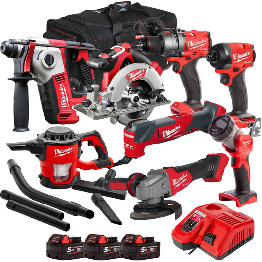 Milwaukee 18V 8 Piece Power Tool Kit with 3 x 5.0Ah Batteries T4TM-24