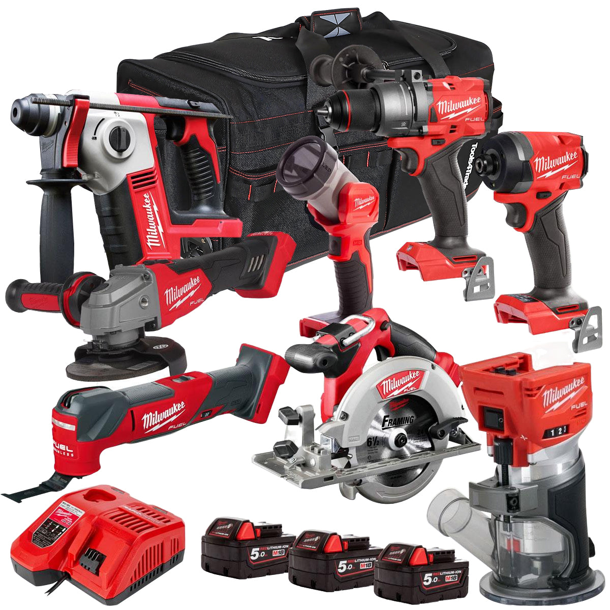 Milwaukee 18V 8 Piece Power Tool Kit with 3 x 5.0Ah Batteries T4TM-28