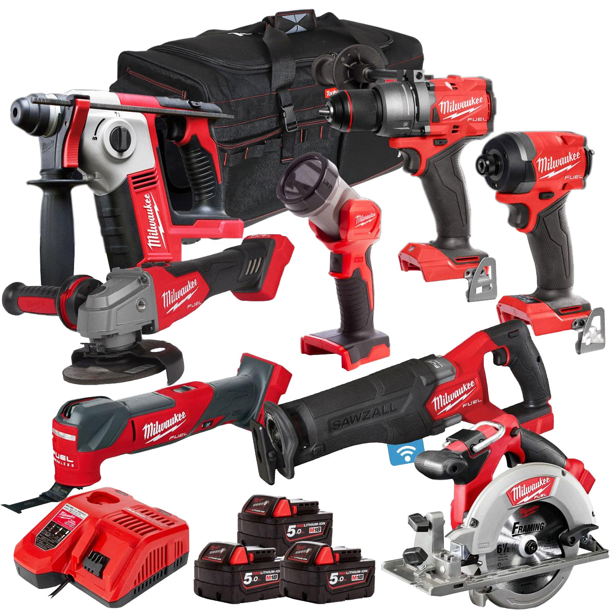 Milwaukee 18V 8 Piece Power Tool Kit with 3 x 5.0Ah Batteries T4TM-29