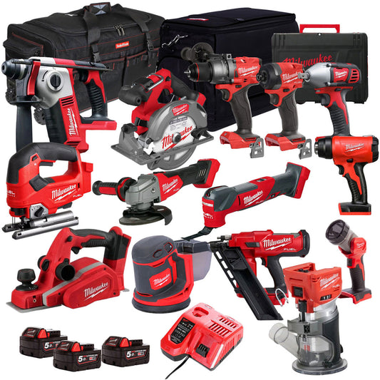 Milwaukee 18V 14 Piece Power Tool Kit with 3 x 5.0Ah Batteries T4TM-50