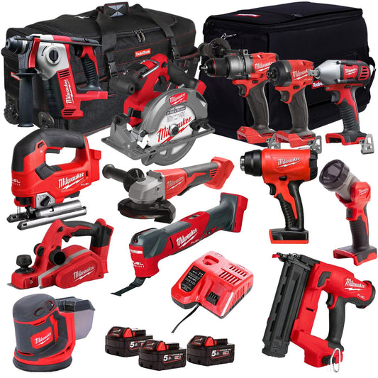 Milwaukee 18V 13 Piece Power Tool Kit with 3 x 5.0Ah Batteries T4TM-53