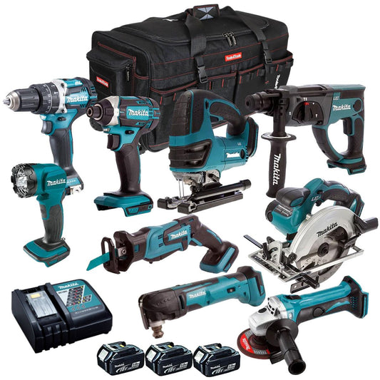 Makita 18V 9 Piece Power Tool Kit with 3 x 5.0Ah Batteries with Charger & Bag T4TKIT-12997