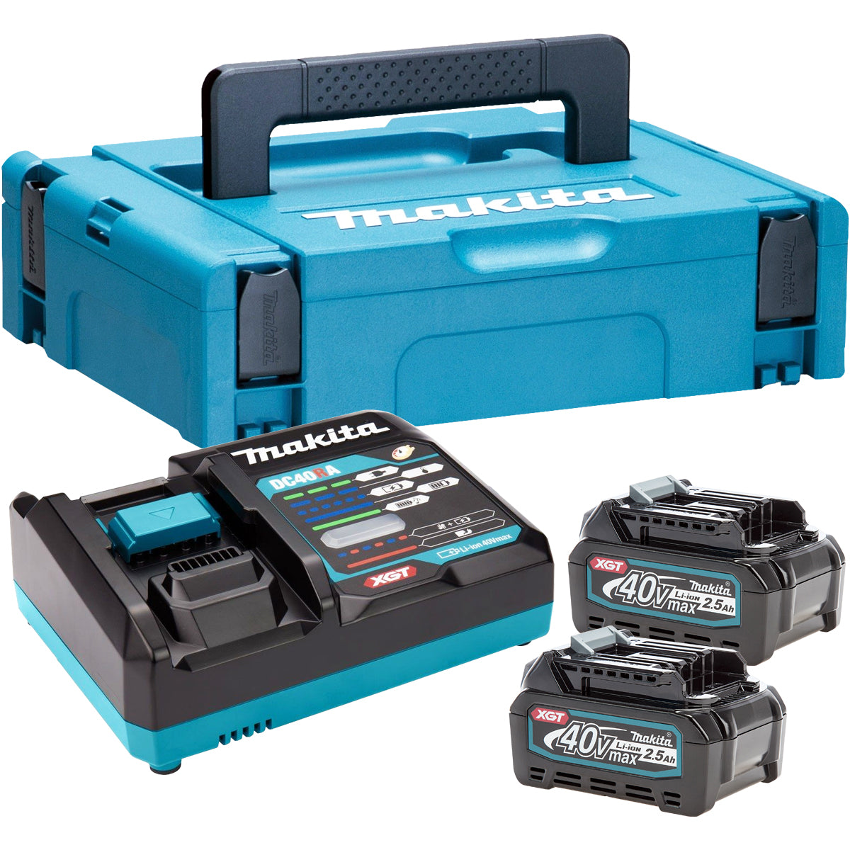 Makita 191J85-8 40V Max XGT Power Source Kit 240V With 2 x 2.5Ah BL4025 Batteries, Charger & Case