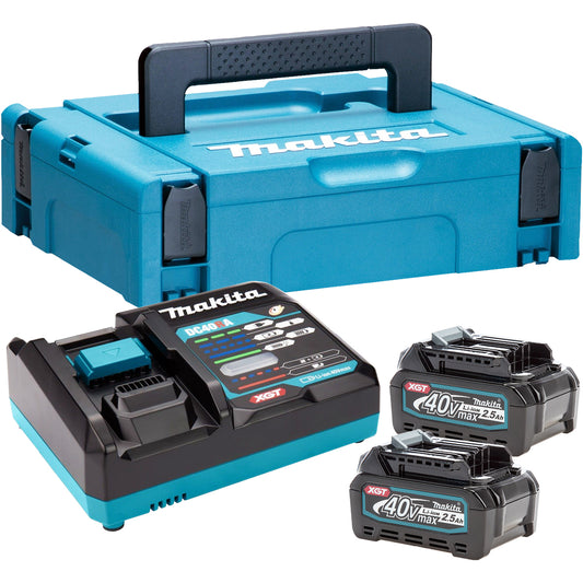 Makita 191J85-8 40V XGT Power Source Kit with 2 x 2.5Ah Battery Charger & Case