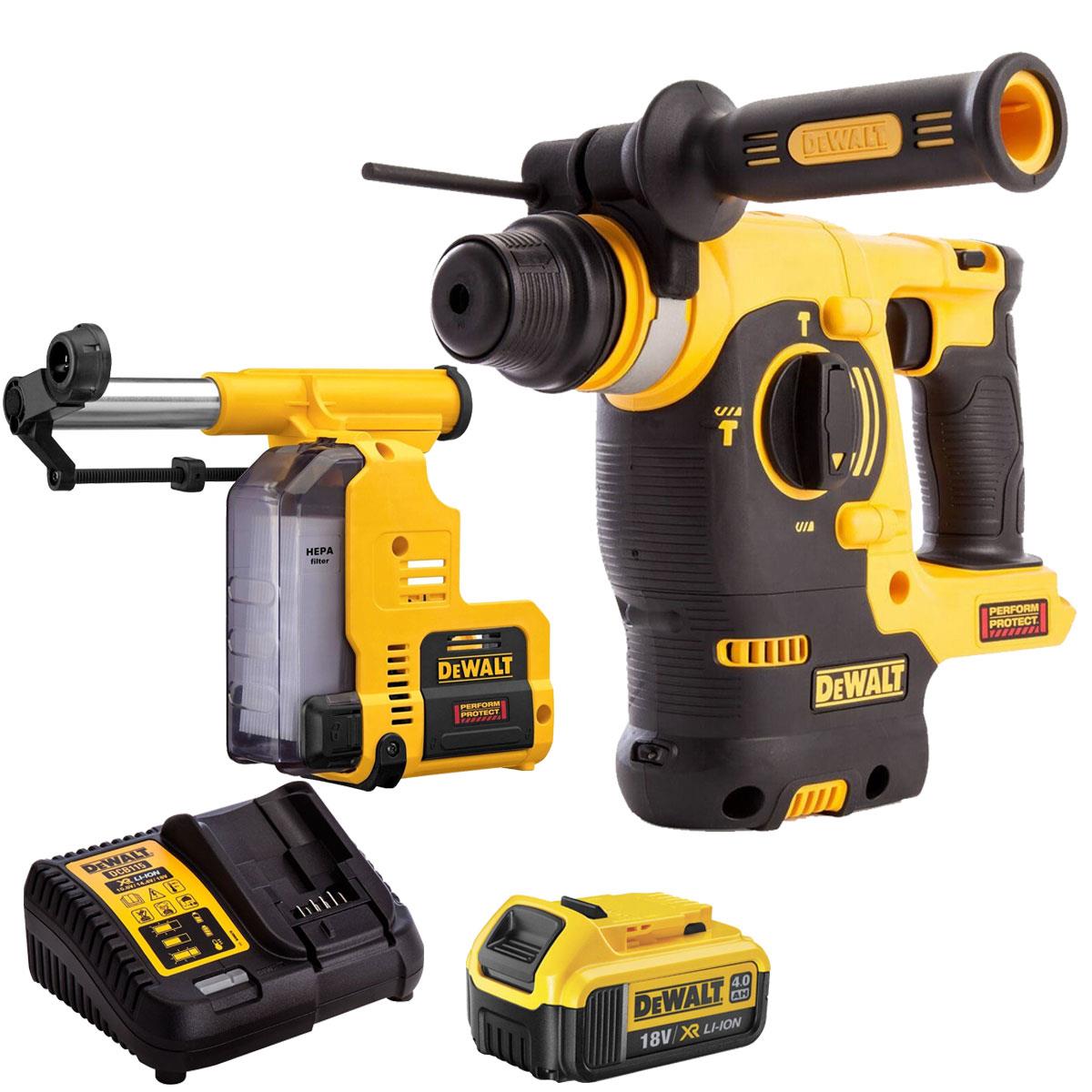 Dewalt DCH253N 18V XR SDS+ Rotary Hammer Drill With Dust Extraction System & 1 x 4.0Ah Battery Charger