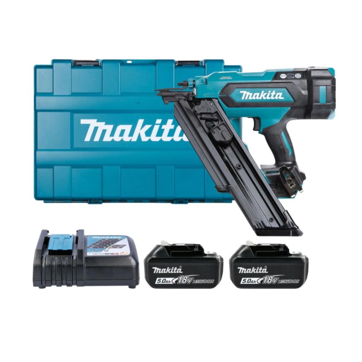 Makita DBN900RTE 18V LXT Cordless Brushless Framing Nailer With 2 x 5.0Ah Batteries, Charger & Carry Case