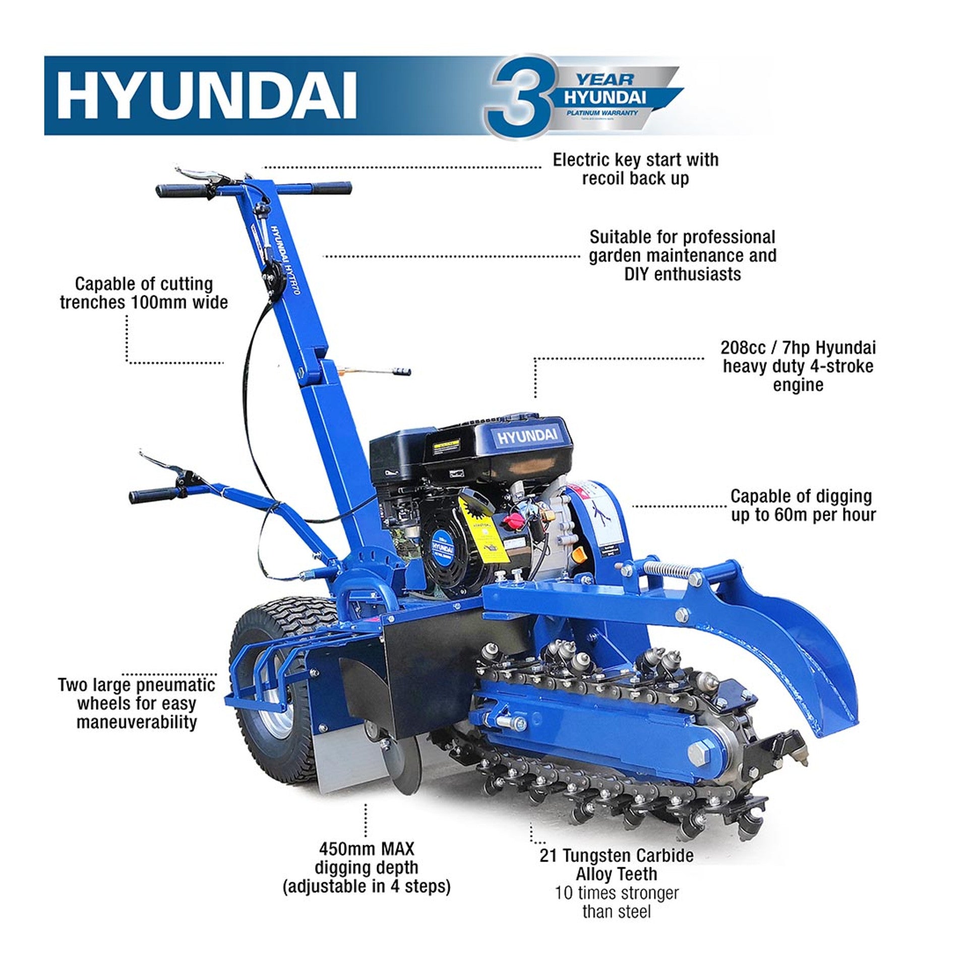 Hyundai HYTR70 210cc Petrol Trencher