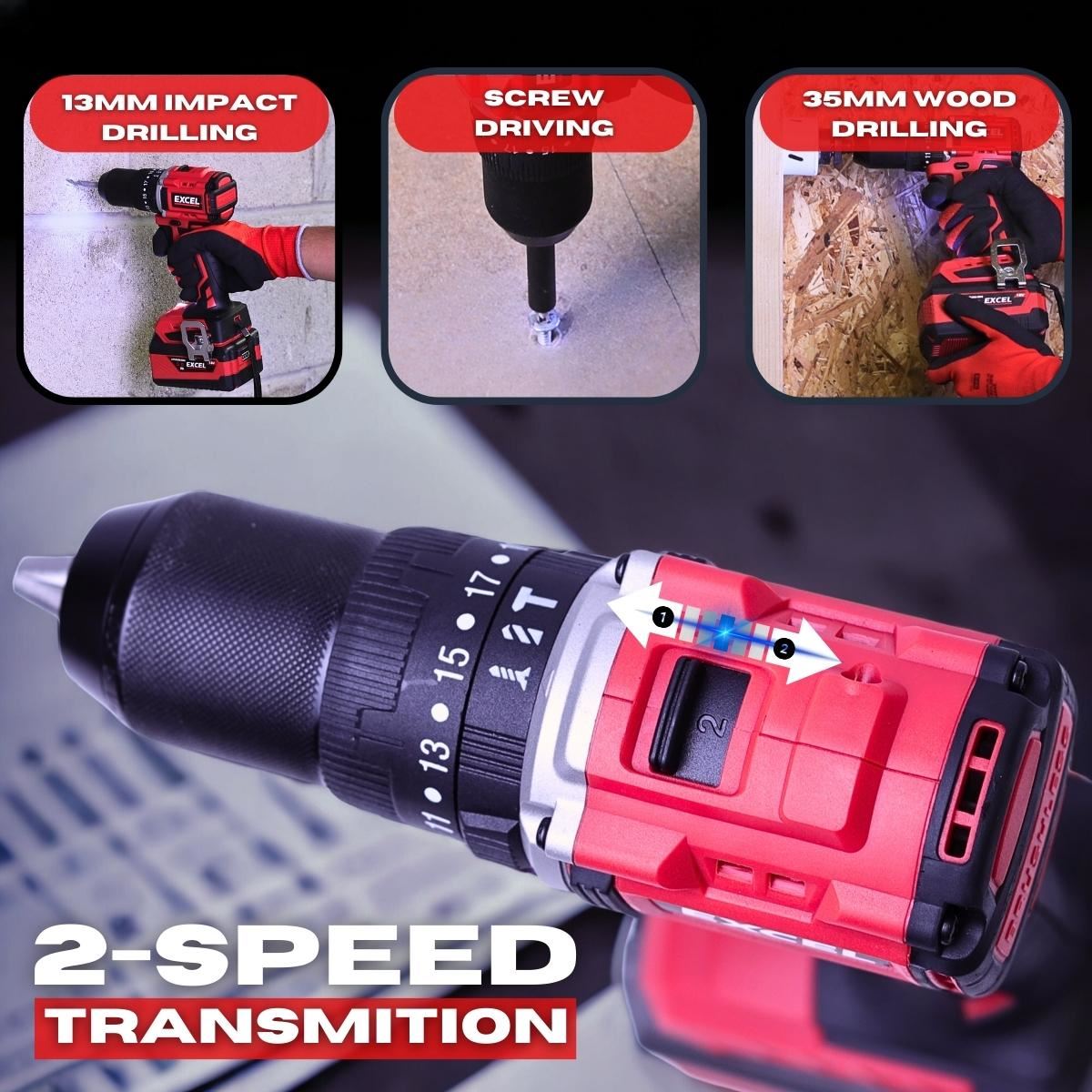 Excel 18V Brushless Combi Drill Body Only (Battery & Charger Not Included)