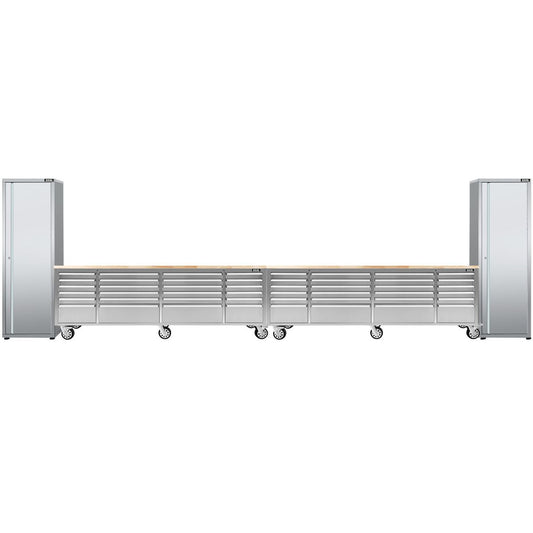 Excel 96inch 48 Drawer Stainless Steel Workbench Roller Tool Chest Cabinet & 2 Tall Cabinet