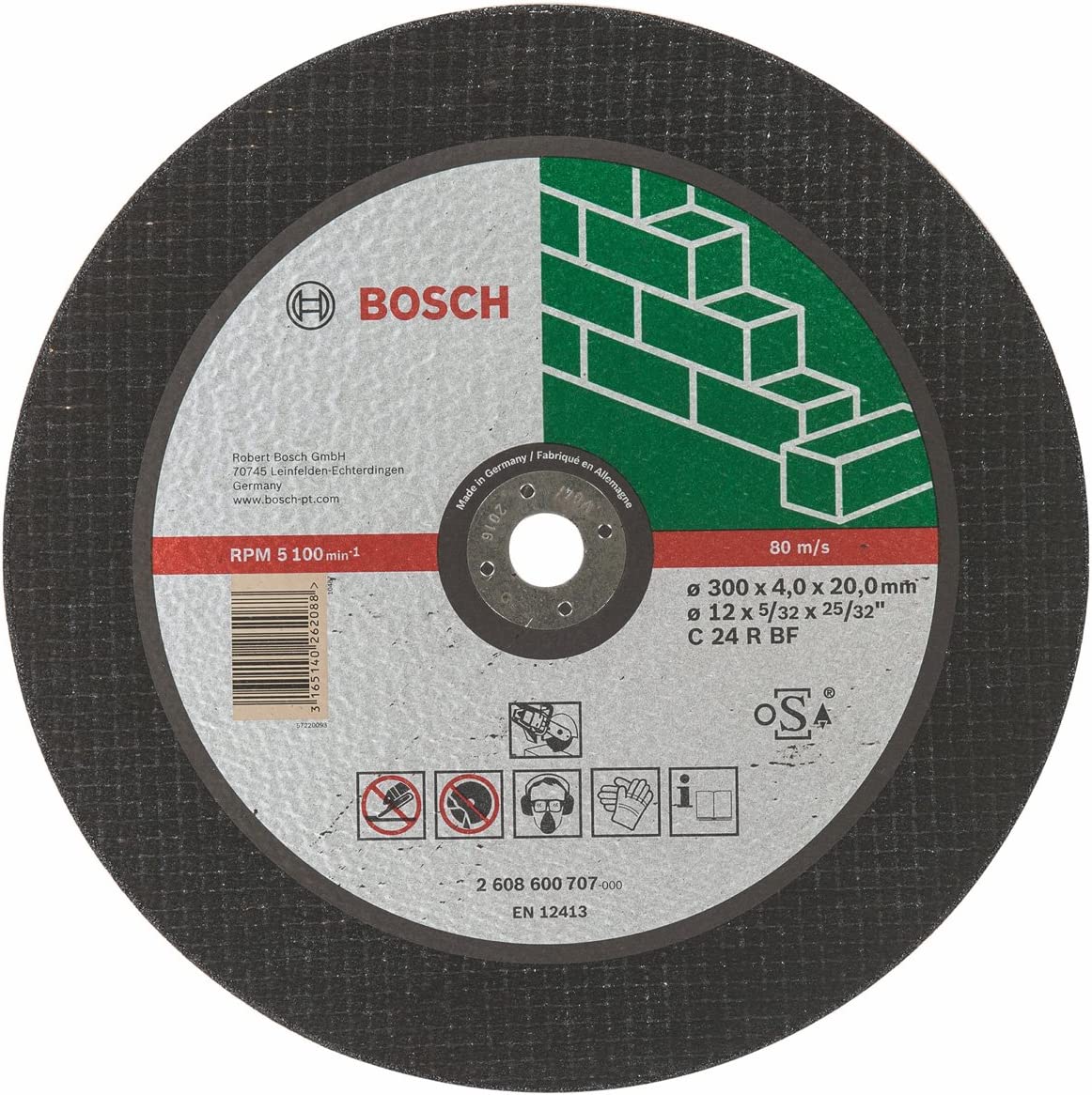 Bosch Straight Cutting Disc for Stone 300 x 20.0 x 4.0mm 2608600707