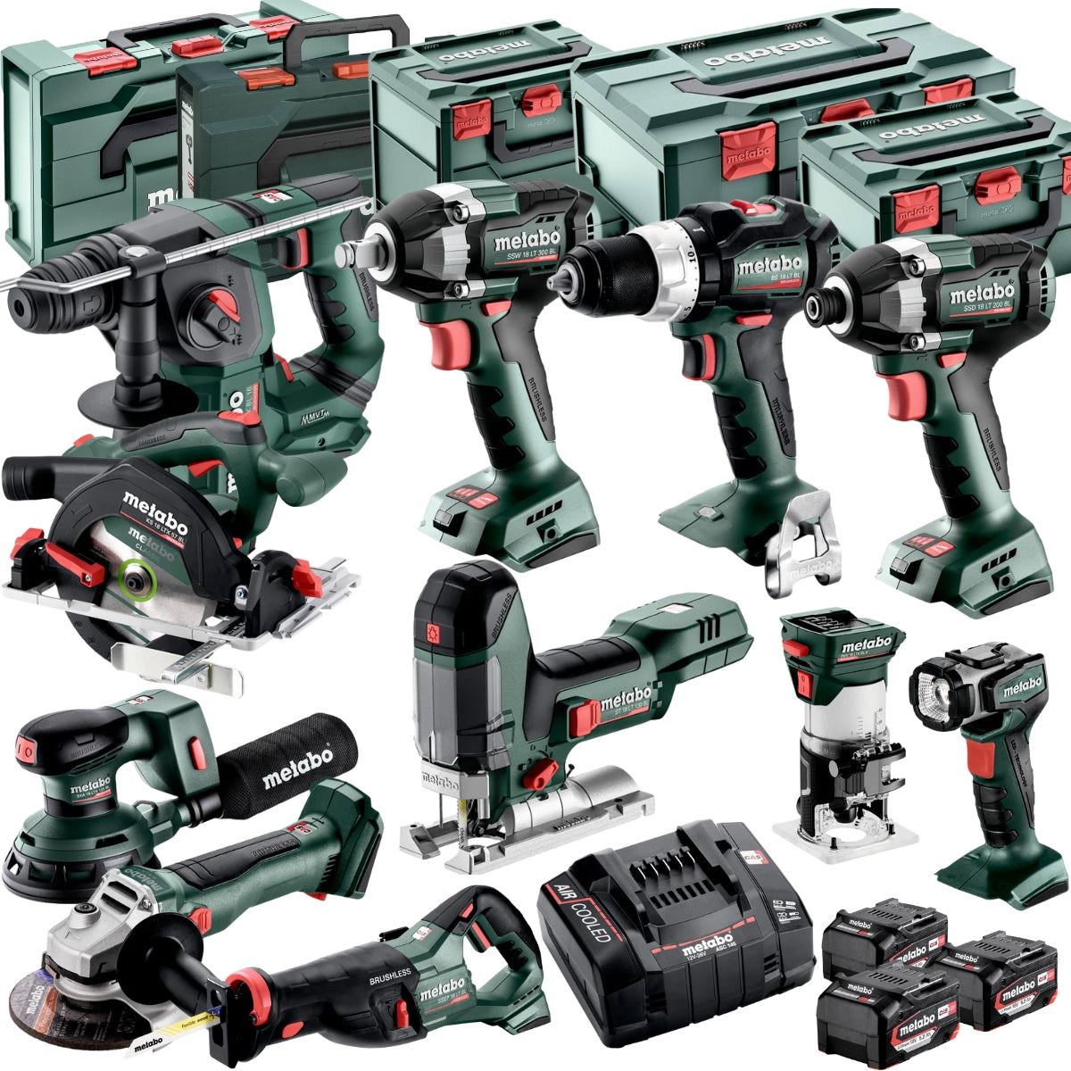 Metabo 18V 11 Piece Brushless Combo Kit with 3 x 5.2Ah Batteries & Charger T4TKIT-17618