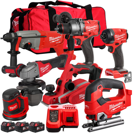 Milwaukee 18V Cordless 7 Piece Tool Kit with 3 x 5.0Ah Batteries & Charger in Bag T4TM-19