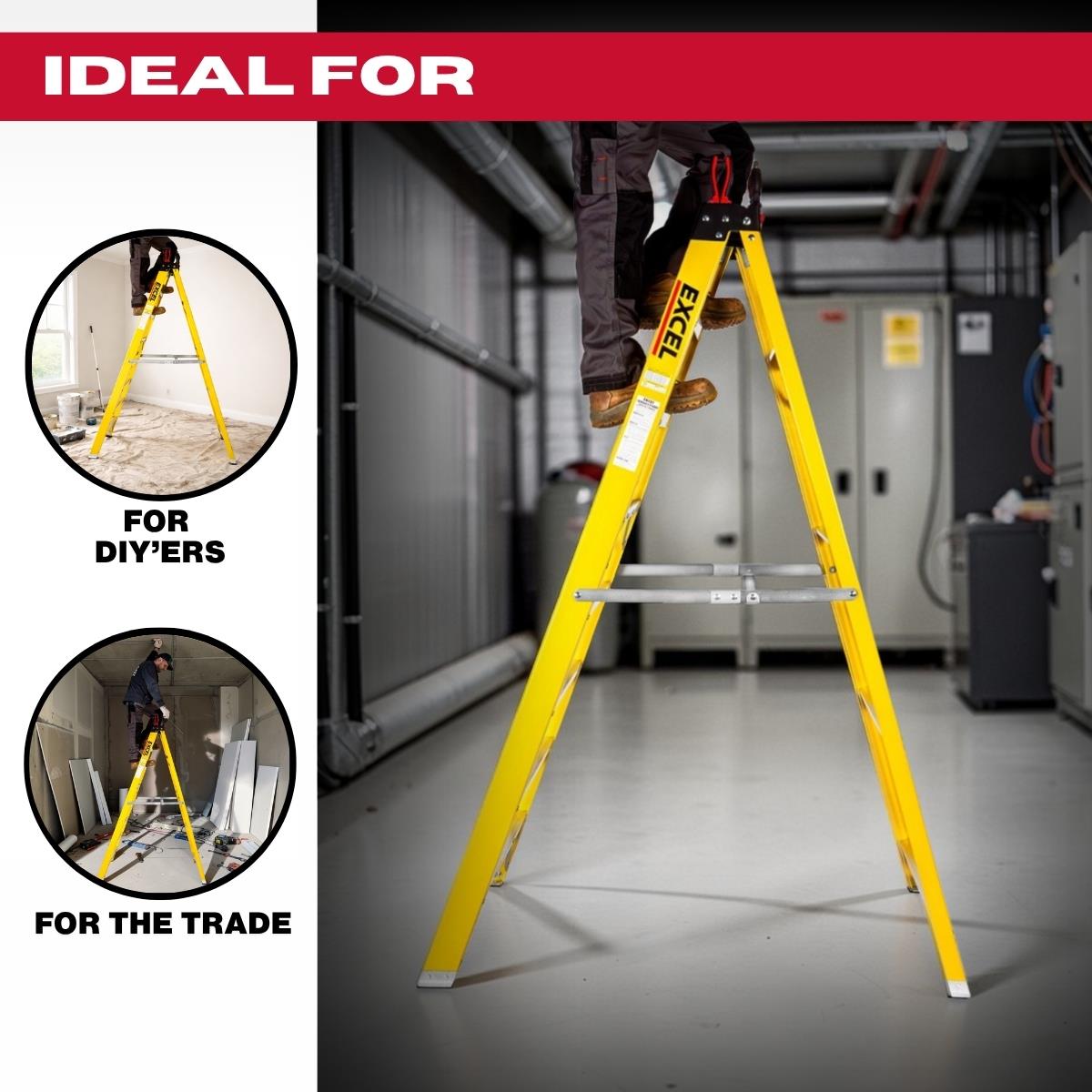 Excel Electricians Fibreglass Step Ladder 8 Tread 1.91m Heavy Duty